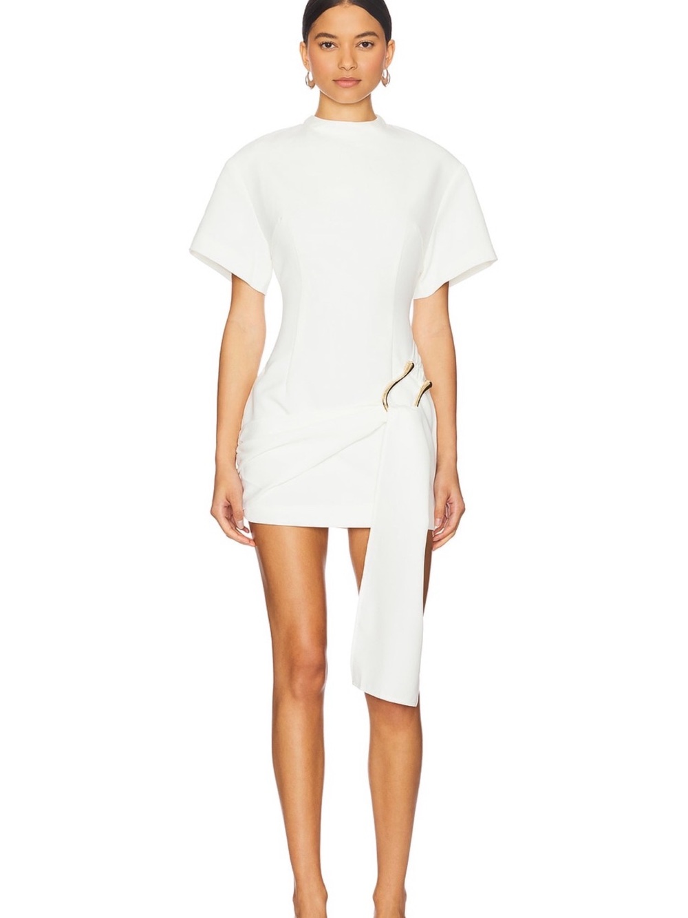 Lioness White martini Mini Dress with Draped Sash and Gold Accent